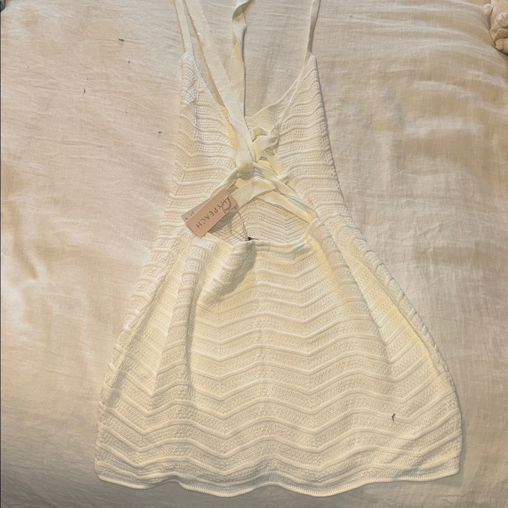 NWT Isla Crochet Lace-Up Back Mini Dress Size Small - Picture 6 of 7